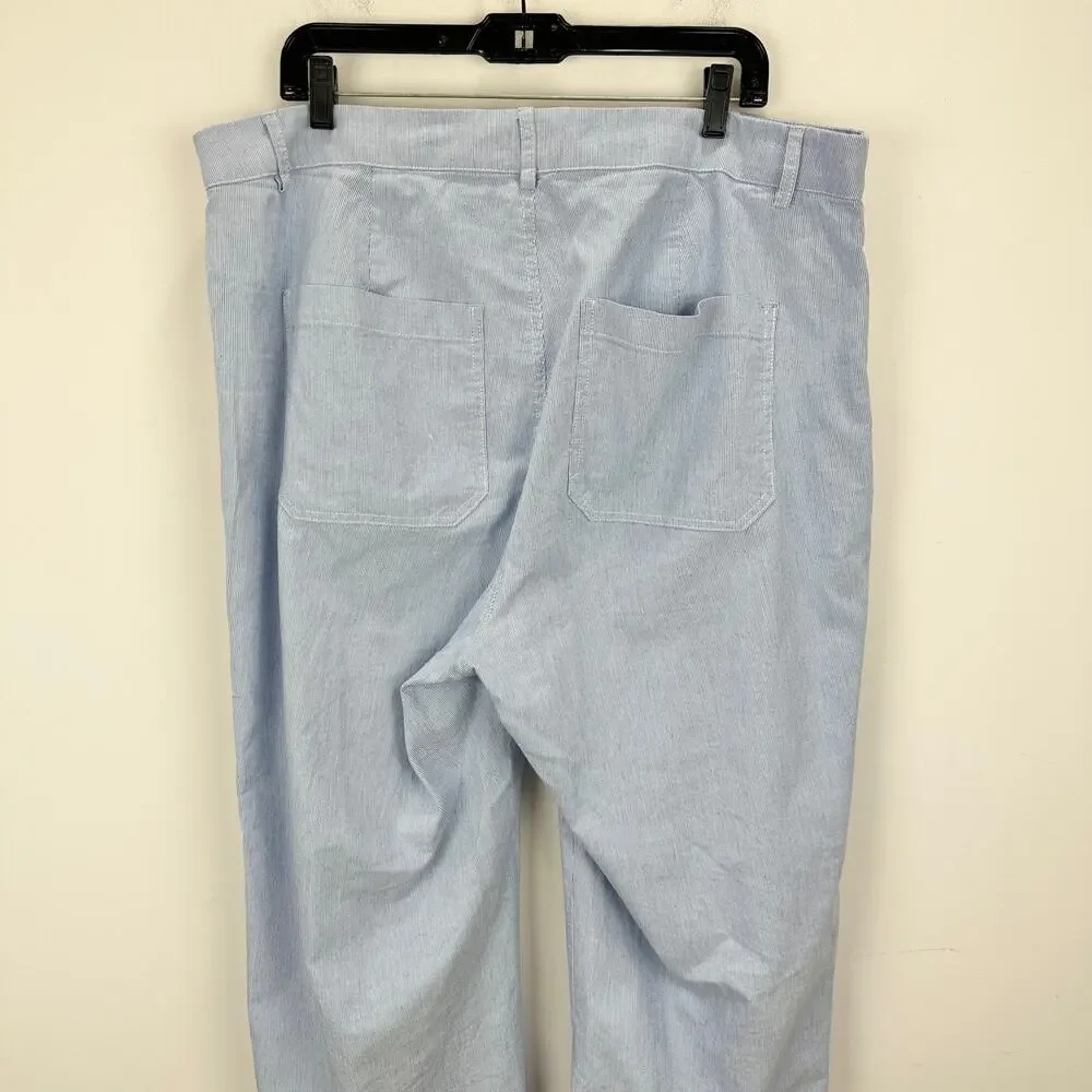 J.Crew Striped High Rise Wide Leg Cropped Pant Blue White Retro Preppy US 34 NWT